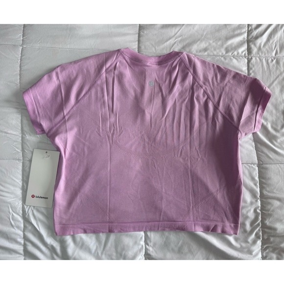New Lululemon Women Size 12 Swiftly Tech Cropped Short Sleeve 2.0 Vita Pink - Picture 7 of 9